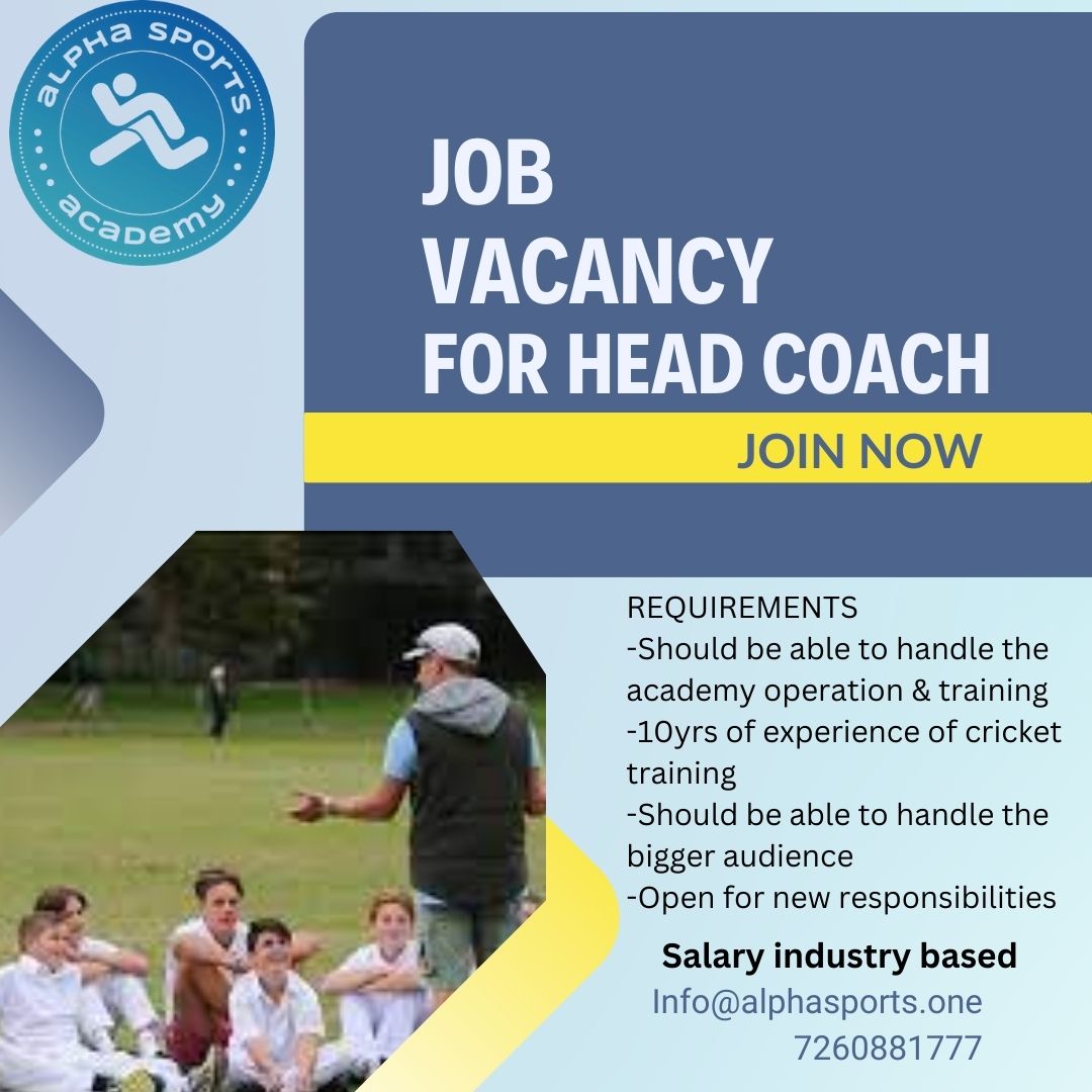 NewsKrida's tweet photo. Alpha Sports Academy has released the vacancy for cricket Head Coach. 
Those who are eligible for this post apply now...
@Easen2life 
#Jobs #CricketTwitter #Cricket #patna #Bihar https://t.co/c7FXfyRYET