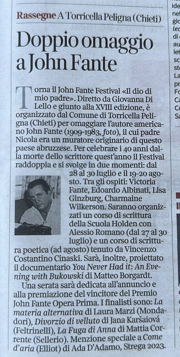 AlessioRomano78's tweet photo. “Fame di polvere” il corso di scrittura della @ScuolaHolden  al @FestivalFante è sul @Corriere di oggi. 

Sono rimasti ancora pochi posti disponibili. Per informazioni e iscrizioni:
https://t.co/JhlvHOaZSX https://t.co/y7NcRK49Z2