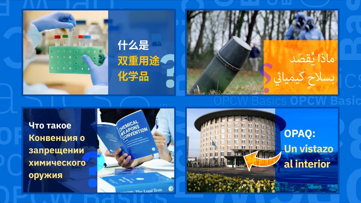 OPCW's tweet photo. 🆕 The #OPCWBasics video series is now available in all 6 official languages! This useful resource explains the fundamentals of the #ChemicalWeaponsConvention and the #OPCW’s work.
View and download ⬇️
Arabic: https://t.co/RBtMUpqi2R
Chinese: https://t.co/Kx2WzYwwta
English: https://t.co/68mMVppReX
French: https://t.co/npZrVbOWDT
Russian: https://t.co/APg9D7m2AQ
Spanish: https://t.co/ayv2aL215m
Thanks to funding support from the #EU 🇪🇺