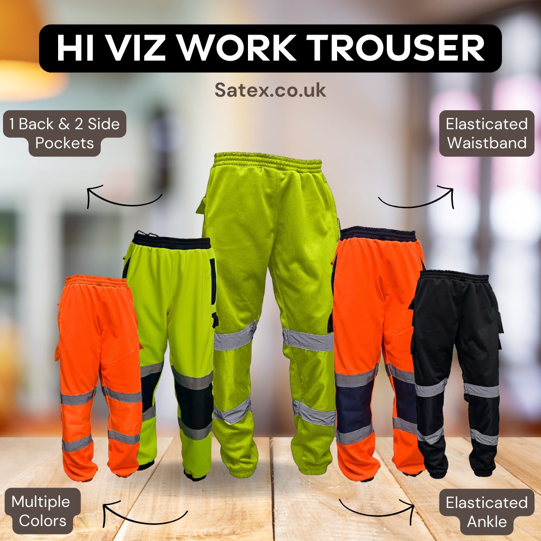 Satex UK on Twitter "Hi Vis Men's Work Trousers Reflective Safety High Visibility Joggers ☑100