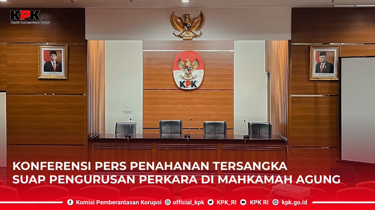 KPK_RI's tweet photo. Sesaat lagi Konferensi Pers Penahanan Tersangka Suap Pengirusan Perkara Di Mahkamah Agung
https://t.co/jc9O3ak3AX https://t.co/FyZBgXehoz