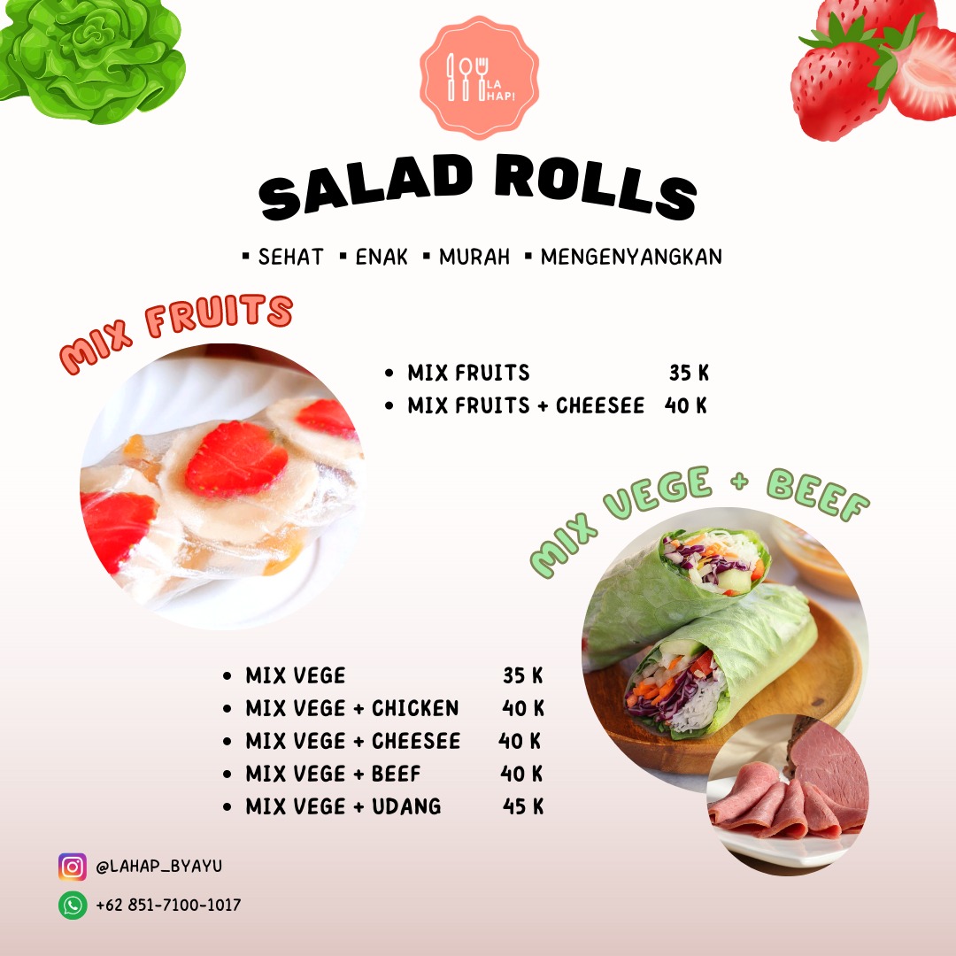 Hellompuss's tweet photo. @NetflixID Permisi

Salad Roll Buah dan Sayur🥗

Healthy food yg terdiri dari 5 macam varian buah/sayur + varian saus cocolan.

Dijamin Enak, Sehat, Mengenyangkan!

Bisa kirim Jabodetabek. COD Grogol, Tj Duren, Jelambar, CFD Sudirman-Monas 😊 https://t.co/2DgJmHZKL7