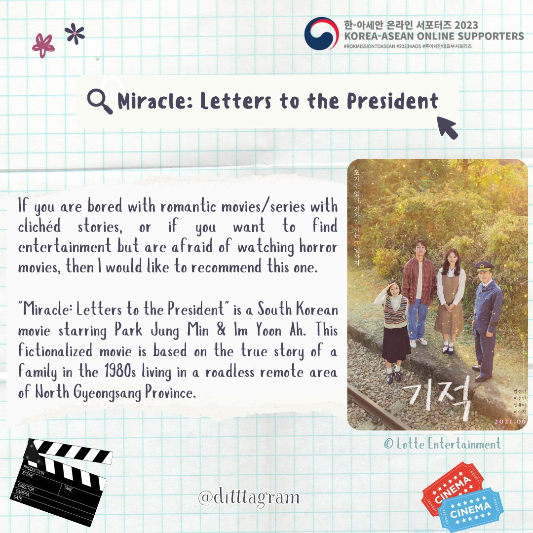 sanniebestboy99's tweet photo. #MovieRecommendations
Miracle : Letters to the President", a very emotional & motivating movie starring Park Jung Min and Im YoonA. This movie will make you laugh and cry at the same time, better prepare your tissues!π
#μ£ΌμμΈμλνλΆμν¬ν°μ¦ #νμμΈμμ¨λΌμΈμν¬ν°μ¦ #2023KAOS https://t.co/Mnl7Bo4P6q