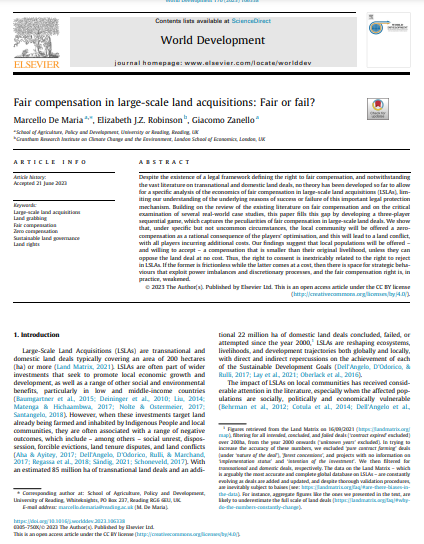 📣 New paper alert📣 Check out this article on compensation in Large-Scale Land Acquisitions. The authors developed a three-player sequential game to study interactions between foreign investors, local communities and the host-country in these deals🌍Read: bit.ly/46WwFNM