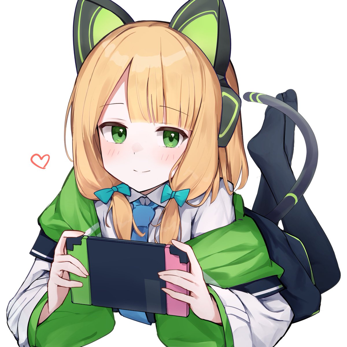 midori (blue archive) 1girl solo green eyes headphones tail animal ears blonde hair  illustration images