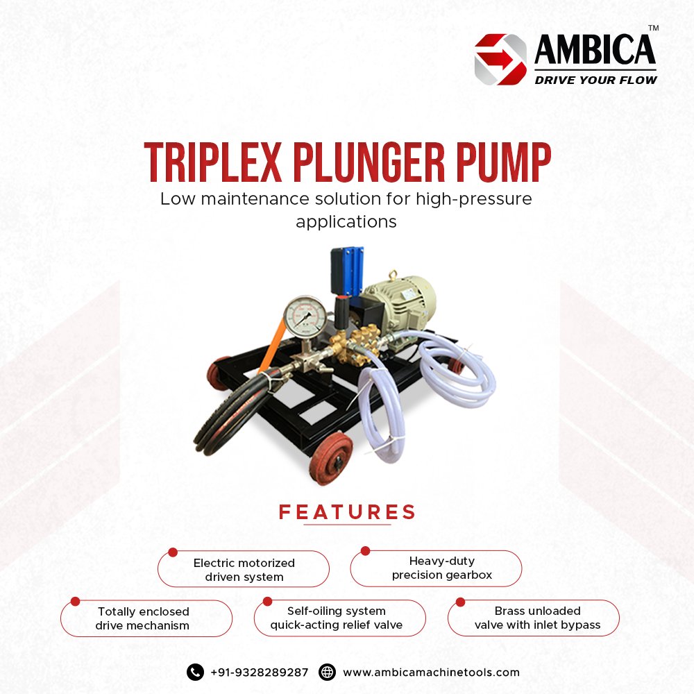 ambicamachine's tweet photo. Our #triplexplungerpumps JHP 500 series is accurate for all your high-pressure #industrial applications. Moreover, they are easy to maintain, making them a preferred choice for large-scale businesses

📞 9328289287
🌐 https://t.co/ofmgcWrMD6

#AmbicaMachineTools #IndustrialPumps https://t.co/f73SxPbuDb