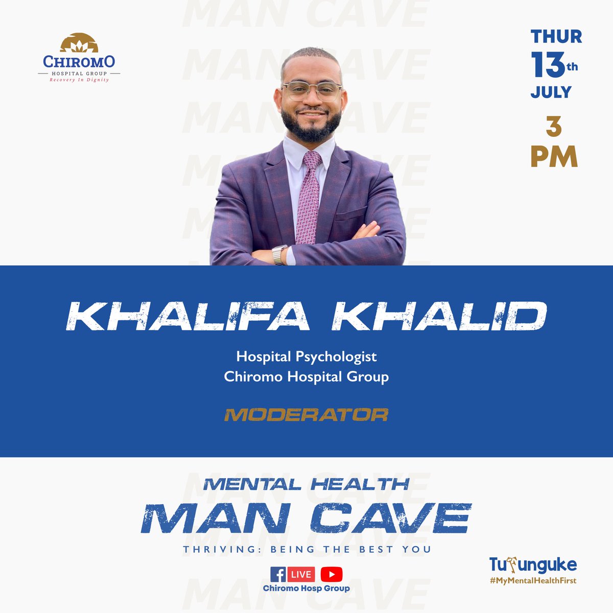 Wapi Makofi? 

Our Moderator for the day will be one and only Khalifa Khalid, who happens to be one of our dedicated Hospital Psychologists practising at our Westlands Branch

#TufungukeWanaume