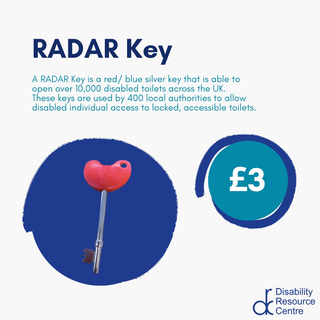 DisabilityCtr's tweet image. #RADAR Keys🔑These keys come in either red or blue, which are used to open over 10,000 disabled toilets across the UK.

Used by 400 local authorities to allow #disabled people access to locked toilets.

Available at just £3!

disabilityresourcecentre.org.uk/shop/