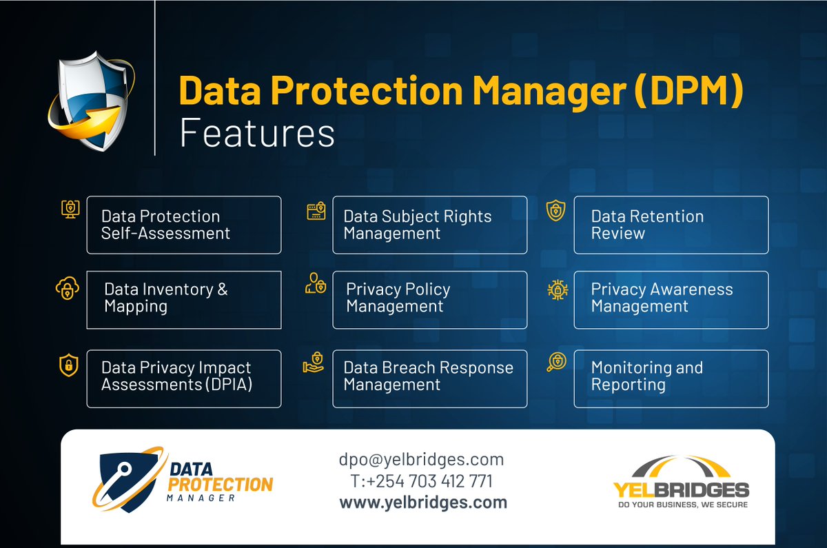 dp_manager's tweet photo. Navigating the intricate world 🌍of data security and privacy regulations can be complex
DPM has intriguing features that include:-
Data Protection Self-Assessment
Data Inventory & Mapping
Data Privacy Impact Assessments (DPIA)
Data Subject Rights Management:
#dpmanager https://t.co/VvuRdYJumF