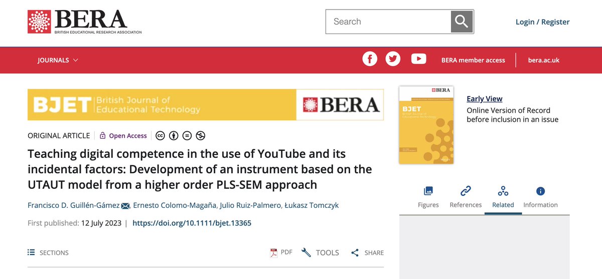 InnoEducaUMA's tweet photo. ✍🏼 Nuevo articulo del equipo de @InnoEducaUMA en la British Journal of Educational Technology 

📌 Teaching digital competence in the use of YouTube and its incidental factors…

📝 JCR Q1

👥 @dguillen_ @ErnestoColomo @JRuizPalmero y @TomczykLukasz

🌐 https://t.co/Q5TVjlWA2H https://t.co/Q8RLVY7yuo