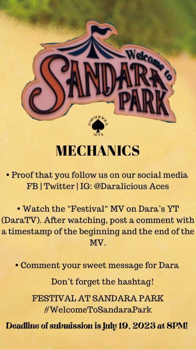 DaraliciousAces's tweet photo. 🎡GIVEAWAY ALERT FOR SANDARA PARK 🎡

JOIN THE #DAGIVEAWAY and FOLLOW THE MECHANICS BELOW 👇 

🎡LIKE AND RETWEET

WINNERS SHOULD BE ATTENDING THE #TheSuperStageInManila 

FESTIVAL AT SANDARA PARK  #WelcomeToSandaraPark https://t.co/Ws64WbaQ1D