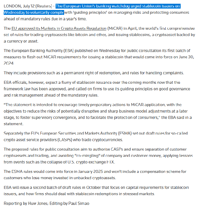alpepinnazzo's tweet photo. 🇪🇺EU Banking Authority Urges #Stablecoin Issuers to Comply With Risk Management Principles Ahead of New Regulations

https://t.co/VqmsQnhKzX

#blockchain #crypto #cryptocurrencies #bitcoin #defi #nft $BTCUSD #USDT #DAO $COIN $BLOK $GS $JPM https://t.co/iwXMaVSHG9