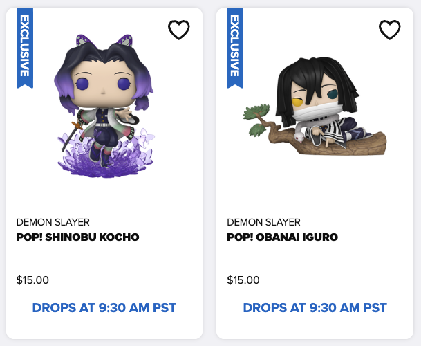 🚨 Heads Up! - Funko Exclusive Demon Slayer Shinobu Kocho &amp; Obanai Iguro Pop! are both releasing online today at 9:30am PT / 12:30pm ET.

funko.com/featured/exclu…

#DemonSlayer #Funko #Pop #FunkoPop #Collectibles #Toys #FunkoFinderz