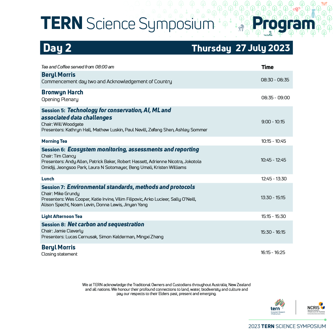 🔬 The official program for the TERN #ScienceSymposium is now available! Feat. opening remarks from distinguished experts: ✨@HugePossum ✨@AndrewCampbell2 ✨@BronwynHarch Don't miss out, #RegisterNow! 🔗 More info: tern.org.au/science-sympos…