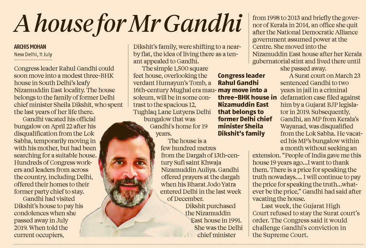 NehaKoppula's tweet image. Mr. Rahul Gandhi could move to rented 3BHK house in South Delhi

Ps: His great grandfather spent more than 15 years in jail and sacrificed all his properties worth crores for India’s freedom struggle, his grandmother and father sacrificed their lives for the unity of the country
