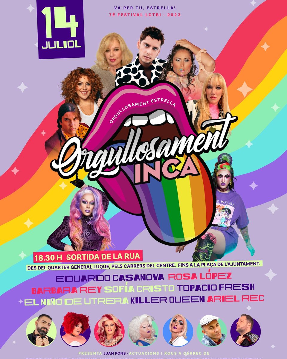 RosaLopezFCO's tweet photo. Rosa López actuará en las fiestas del orgullo en Inca, Islas Baleares el 14 de julio.
Y en el Pride de Barcelona el sábado 15 de julio a las 22:50h en el escenario de la avenida María Cristina. ¡No te lo pierdas! 🎤💃 #PrideBarcelona #RosaLópez #LGBTQ+ 🌈❤️ #OrgulloInca https://t.co/bLoH9ShBaM