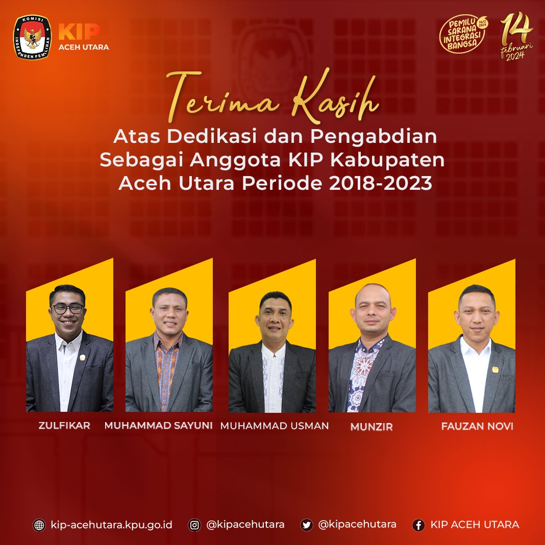 kipacehutara's tweet photo. #TemanPemilih Terima Kasih Kepada Seluruh Anggota KIP Aceh Utara atas dedikasi dan pengabdian sebagai Anggota KIP Aceh Utara Periode 2018-2023.
#KIPAcehUtara
#KIPAceh
#KPUMelayani
#PemiluSerentak2024
#pemilusaranaibtegrasibangsa https://t.co/upwFhJguJx