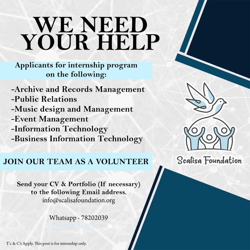 NompiloMncina's tweet photo. Are you a student who is dedicated to their work and willing to provide services to others? Positive news, then! We continue to search for competent individuals who can fill all of the following vacant positions mentioned below.
#WeAreLookingForYou
#BeOneOfUs
#scalisafoundation https://t.co/VlvwQ6MhEt