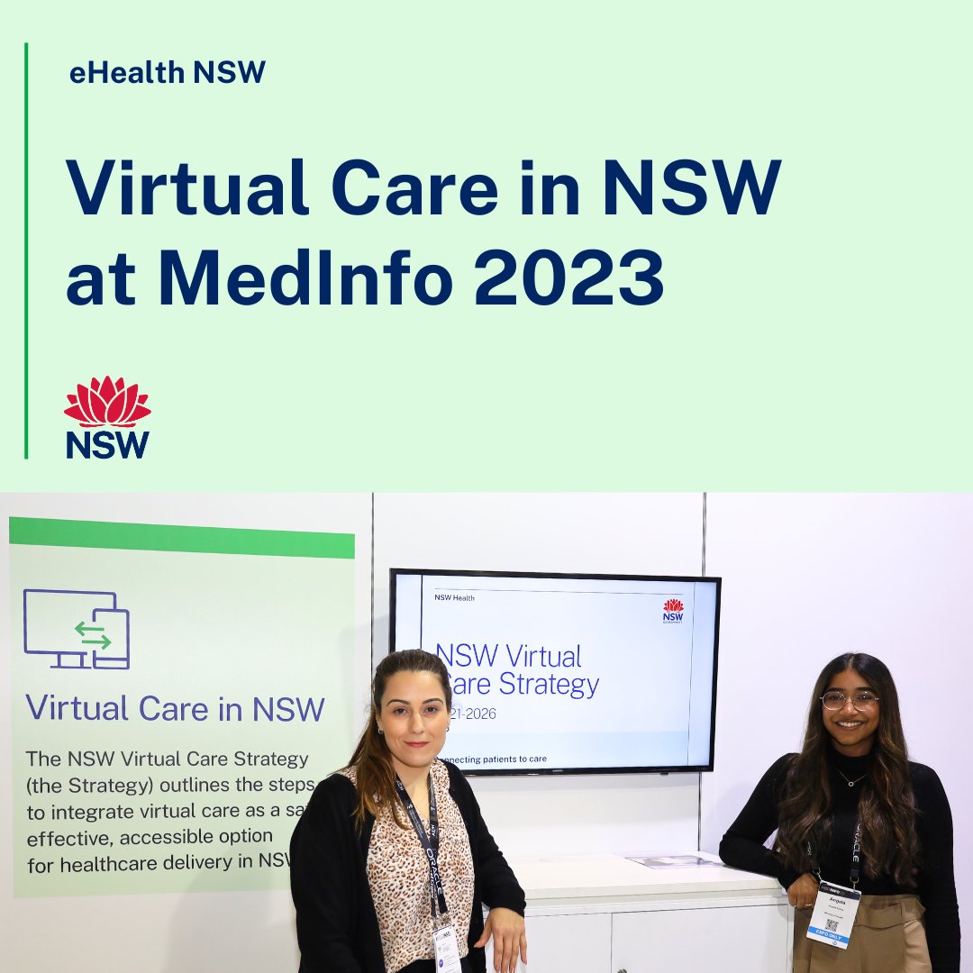 eHealth NSW (@ehealthnsw) on Twitter photo The NSW Ministry of Health has been at #MEDINFO23 to talk about Virtual Care – it connects people in NSW with specialist services no matter where you live. Delegates learnt about benefits for patients, carers & healthcare professionals. More 👉
bit.ly/3XR5tMi <a href="/NSWHealth/">NSW Health</a> The NSW Ministry of Health has been at #MEDINFO23 to talk about Virtual Care – it connects people in NSW with specialist services no matter where you live. Delegates learnt about benefits for patients, carers & healthcare professionals. More 👉
bit.ly/3XR5tMi <a href="/NSWHealth/">NSW Health</a>