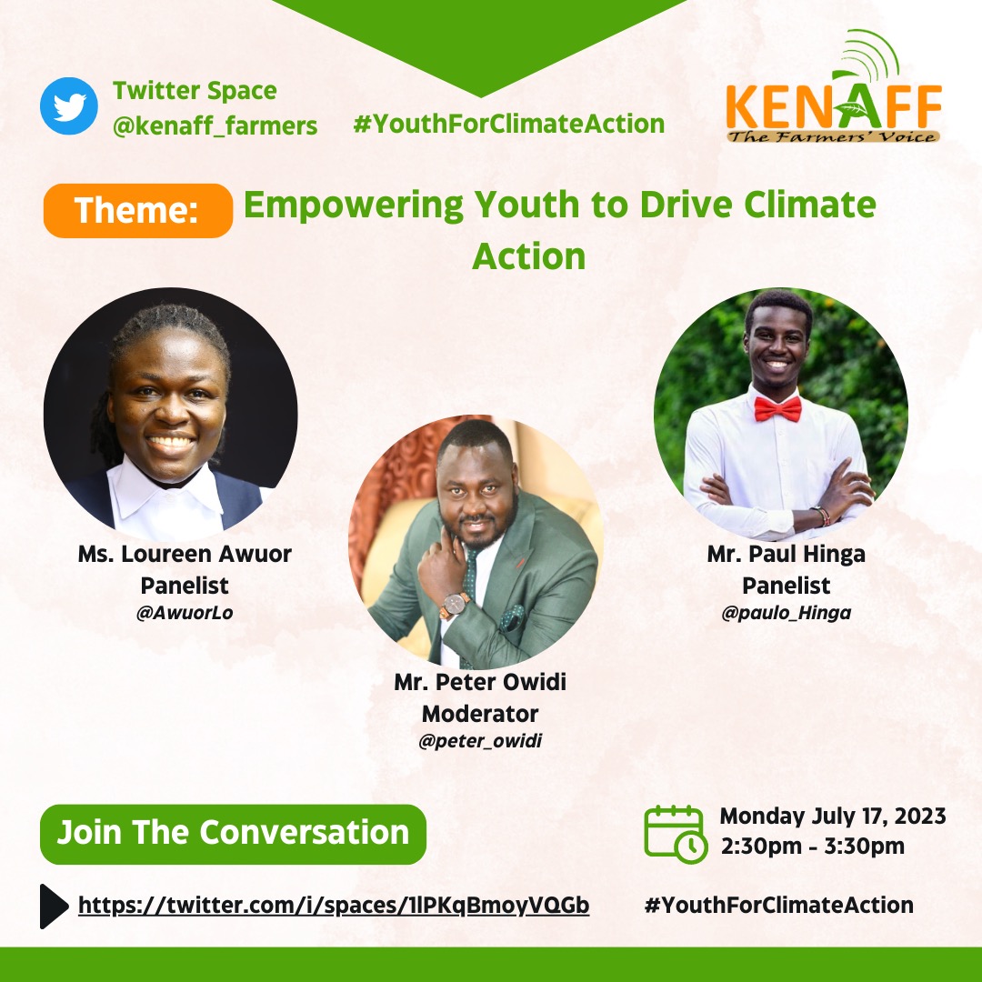 The youth’s knowledge, passion, drive, and innovativeness are among the most valuable assets we have for building a climate-resilient future. 

Join us on July 17th from 2:30-3:30 pm as we discuss how youth can be empowered to drive climate action.
#KENAFFYDP
#ClimateAction