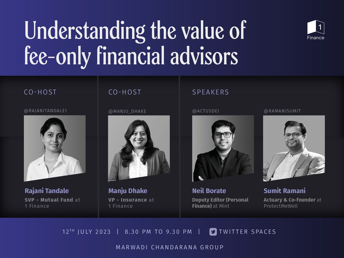 1FinanceHQ's tweet photo. Know why unbiased advice might be your key to long-term financial success! With their transparency and unbiased perspective, fee-only advisors often lead the way.

Join today's Twitter Spaces at 8.30 pm to understand the value of fee-only financial advisors.

@Rajanitandale1 @manju_dhake @ActusDei @RamaniSumit