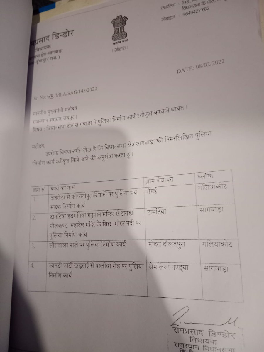 सागवाड़ा विधायक की अनुशंसा पर पुल की स्वीकृति हुई है लेकिन कांग्रेस की तानाशाही की वजह से पुलिस प्रशासन द्वारा पूल का उद्घाटन करने से सागवाड़ा विधायक को रोका जा रहा है

<a href="/ashokgehlot51/">Ashok Gehlot</a> <a href="/RajCMO/">CMO Rajasthan</a>