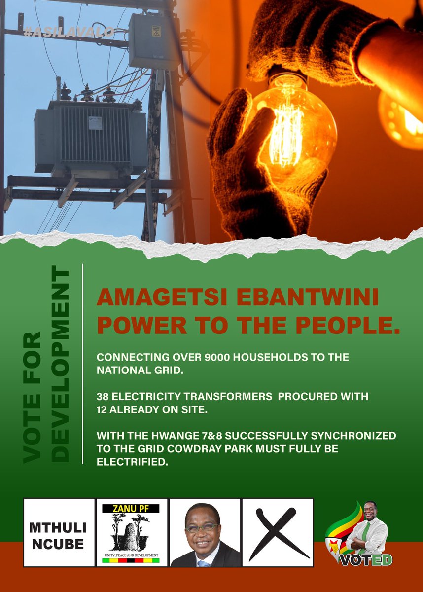 #Asilavalo As President @edmnangagwa leads Zimbabwe into an energy sufficient economy, no one and no place should be left behind. Every household in Cowdray Park should be connected to the national grid by year end. https://t.co/4dYTzEXDs0