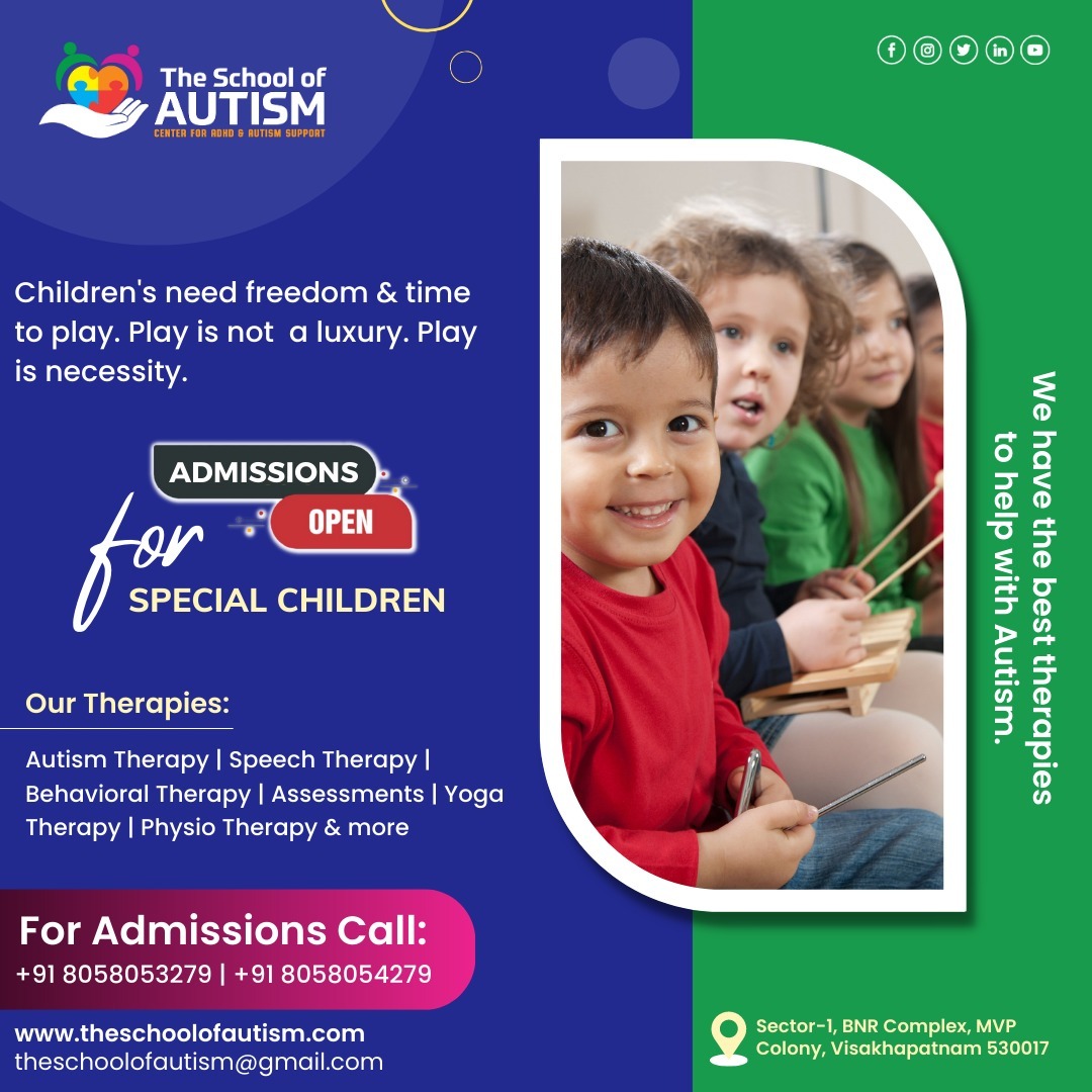 TheSchoolofAut2's tweet photo. Children need freedom & time to play. Play is not a luxury .play is necessity
Enroll Now: For Admissions Contact Us Today.
Contact: MVP Colony, Visakhapatnam +91 8058053279 +91 8058054279
Visit: https://t.co/HUN2WdL1Pe"
#Schoolofautism #autismcenter #school #schoolsinvizag https://t.co/0SNhcHptbE