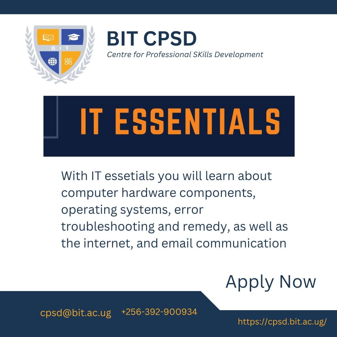 bit_cpsd's tweet photo. Are you interested in learning how to troubleshoot, repair and maintain computers. Apply into our course IT Essentials and start learning today
#itessentials
#BITCPSD
#skillsforyou
#onlinelearning
#professionalcourses
#onlineeducation https://t.co/d3KusGUDRq