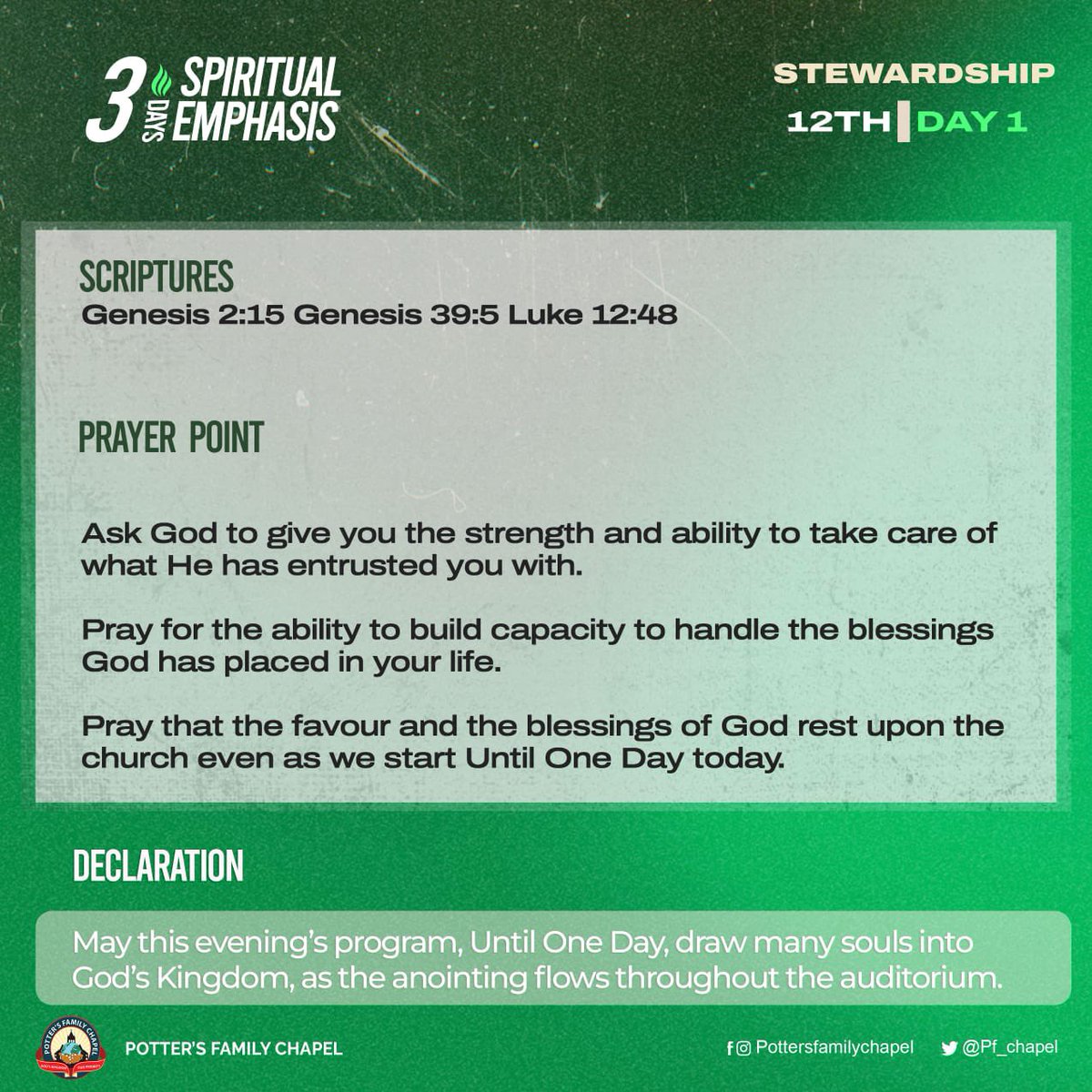 PF_chapel's tweet photo. Stewards must be committed and loyal to the work assigned to them . Being a partaker in God’s vineyard profits us and not Him. Good morning 🙏🏾
#Day1of3
#FastingandPrayers
#Until1Day
#ProphetAlexArmstrong
#PottersFamilyChapel https://t.co/gebTg0jHcA
