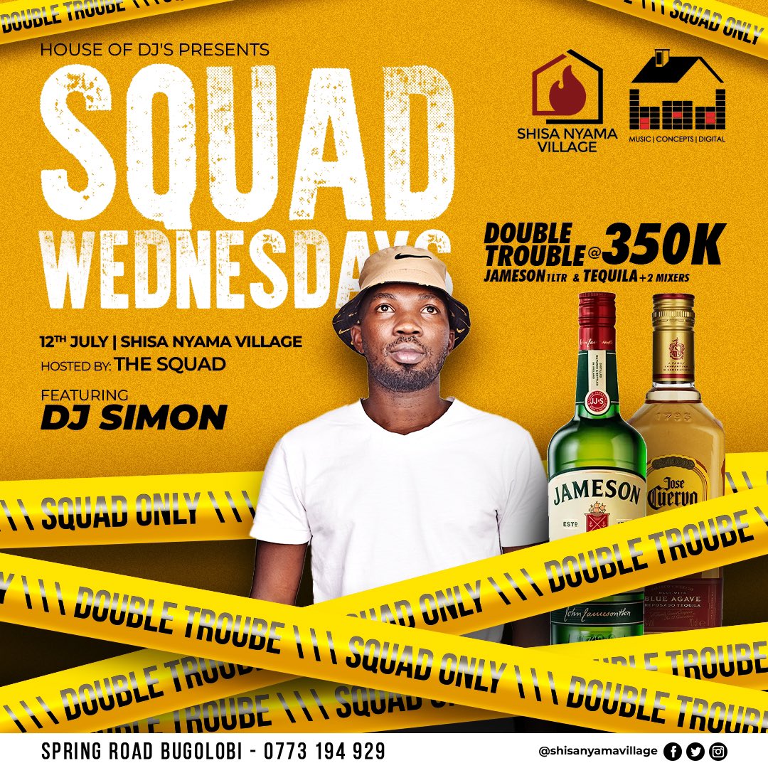 Your Squad, with ours, plus <a href="/selectajeff/">SELECTA JEFF</a> &amp; <a href="/DeejaySimonUg/">Deejay Simon Ug</a> will be making today 🔥🔥

📍 Shisa Nyama Village as usual | Double Trouble is Shs 350k

#SquadWeenesdays