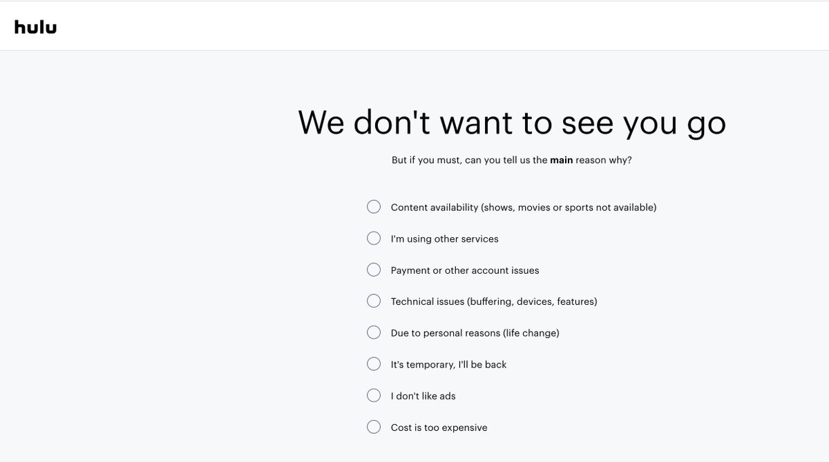 Dear <a href="/hulu/">Hulu</a> and <a href="/DisneyPlus/">Disney+</a>,

Your forms need updating.

I'm cancelling bc I support the #WGAstrike and was shocked today to hear that streaming execs think the best way at a solution is to starve the strikers through OCT. 

I'm sorry ur mommas didn't raise you better.

#WGAstrong