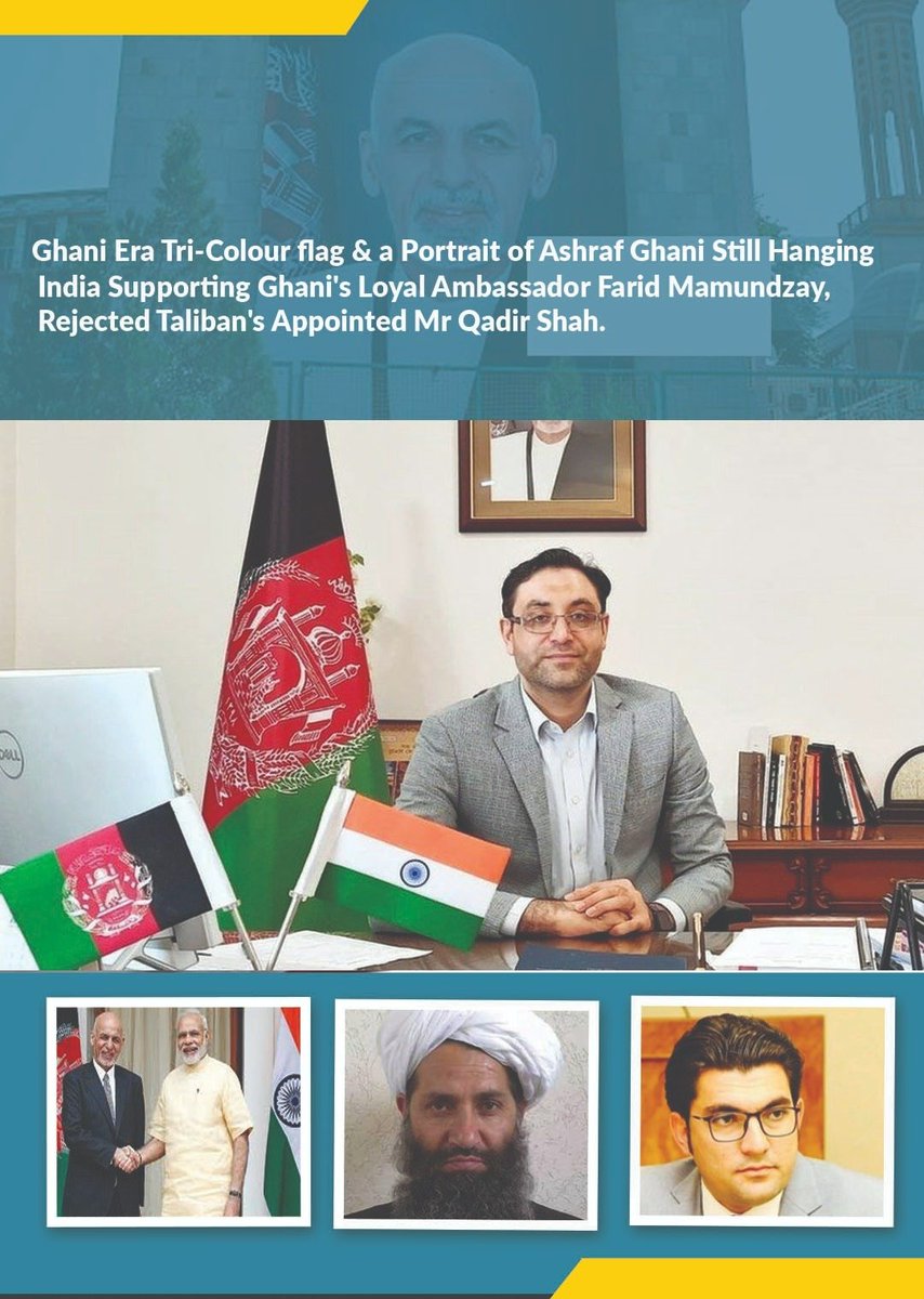 trns_atlantic's tweet photo. Despite the change in power, India continues to support former Afghan regime, as seen in its refusal to accept Taliban-appointed ambassador. Embassy in New Delhi maintains the old flag and portrays Ashraf Ghani, showcasing India's opposition to the Taliban.  1/4
#HimachalPradesh https://t.co/RWQiVggSra