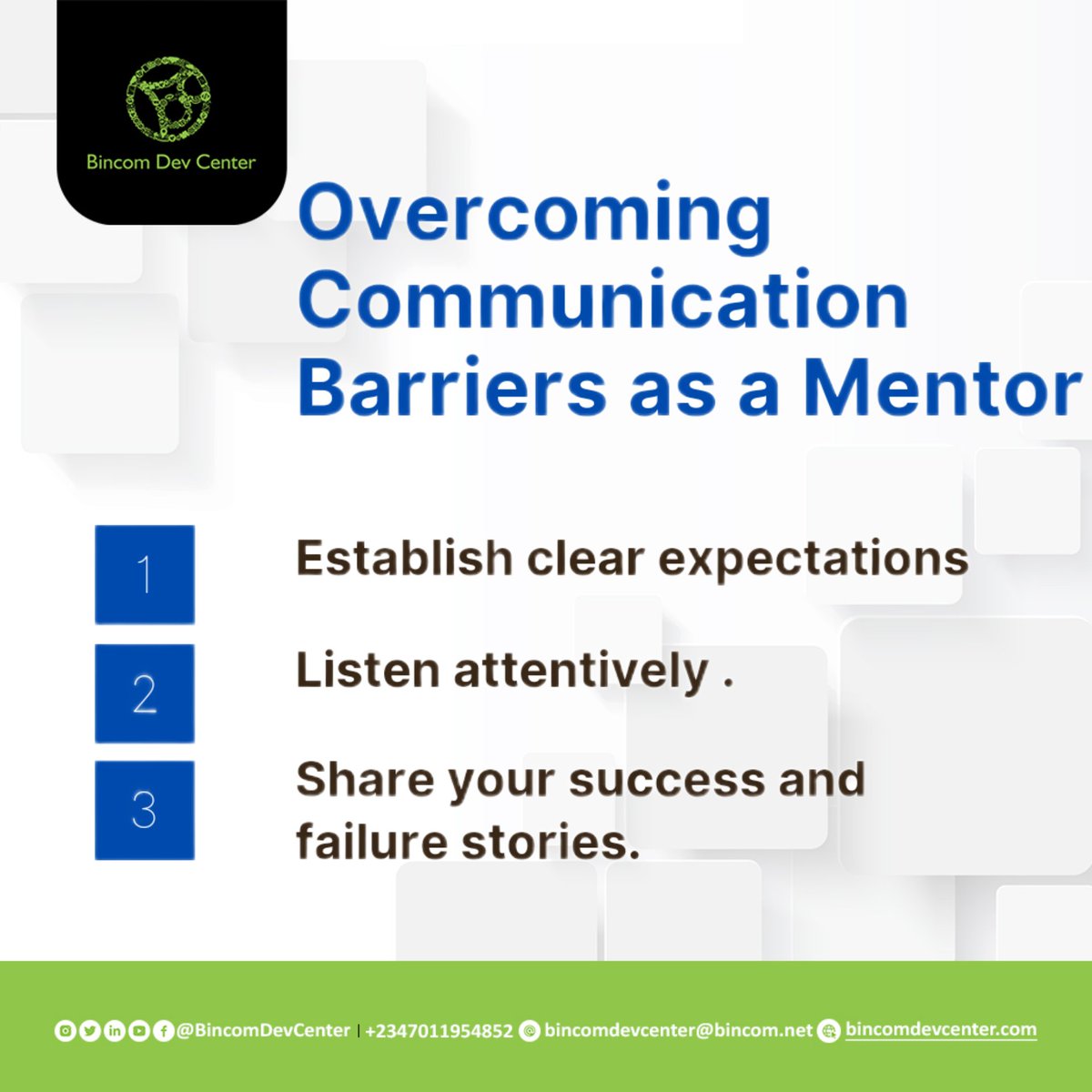 BincomDevcenter's tweet photo. Learning is infinite, As a  mentor, experiential knowledge can only be passed effectively when there are no barriers. Learn to gain more experience!

Join bincom tech network to connect with other techies and mentors
https://t.co/mnk5FQygSt

#NetworkingMatters
#BusinessNetworking https://t.co/D4quOvj85J