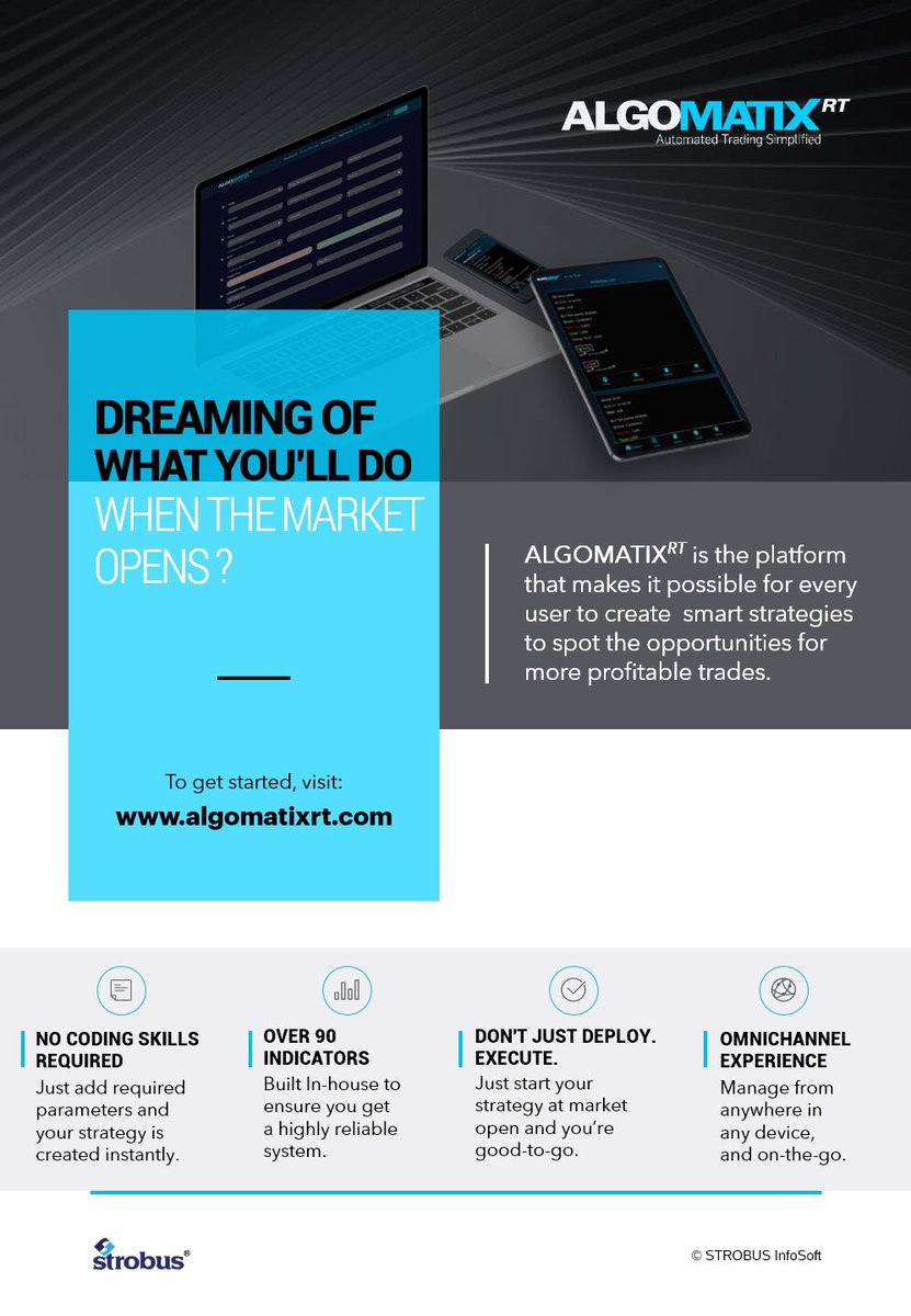 Dreaming of what you’ll do when the market opens?

ALGOMATIXᴿᵀ is the platform that makes it possible for everyone to turn their imagination into #SmartAlgoTradingStrategies #ProfitableTrades #AlgoTrading #AutomatedTrading #BackTesting #Analytics #Equities