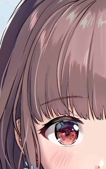 今回の塗りはキャラクターに優しい/柔らかい雰囲気を出したかったので、目の上部と髪の毛の上ハイライトに緑系の色を使ってみました。
背景と花束に合わせて青系その他も試したけどちょっと面白みに欠けていたので、緑案が出てきてよかったです🍀 