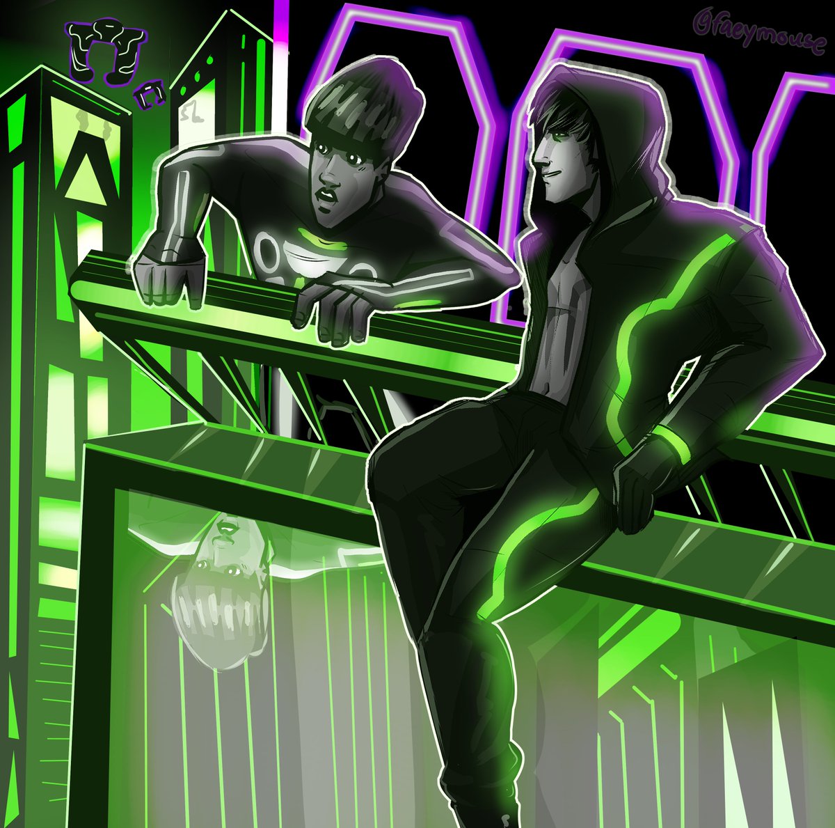 faeymouse's tweet image. Here&apos;s Gibson and Zed from my #TRON colorwheel drawing as their own piece. Need the AU like breathing now thanks 🥹👍 #tronevolution #tronuprising