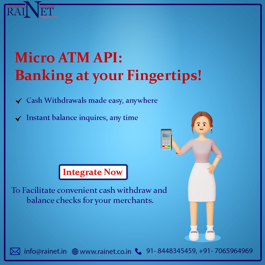 RAINETTECHNOLO1's tweet photo. Seamless Cash Withdrawals and Banking Services with Our Reliable Mico ATM API. 😊
✅ Easy-to-Integrate
✅ Industry-best Commissions
✅ Dedicated Tech Support Team
.
Visit Website: https://t.co/RbIs1otJOO
Call Us: +91-8448345459
.
#apiintegration #aeps #bbpsapi #Karma #MicroATMAPI https://t.co/LoClirrGhx