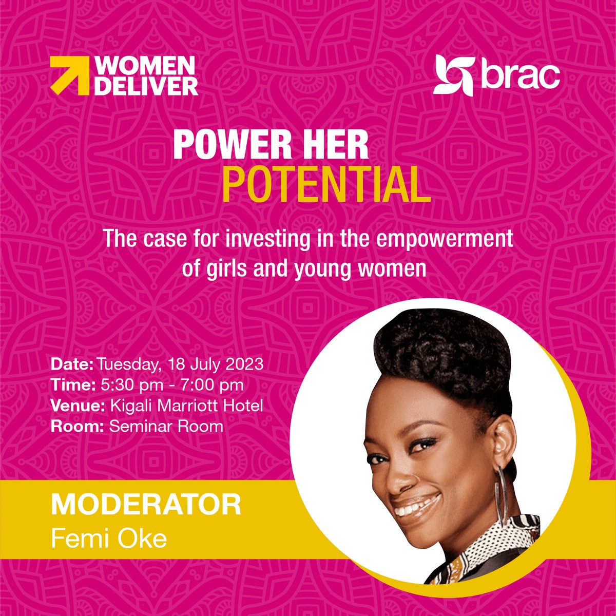 Award-winning journalist @FemiOke will moderate 'Power Her Potential' panel at @WomenDeliver 2023! Co-founder of moderatethepanel.com, host of @AJStream and #HIVunmuted podcast. #PowerHerPotential #GenderEquality #WD2023