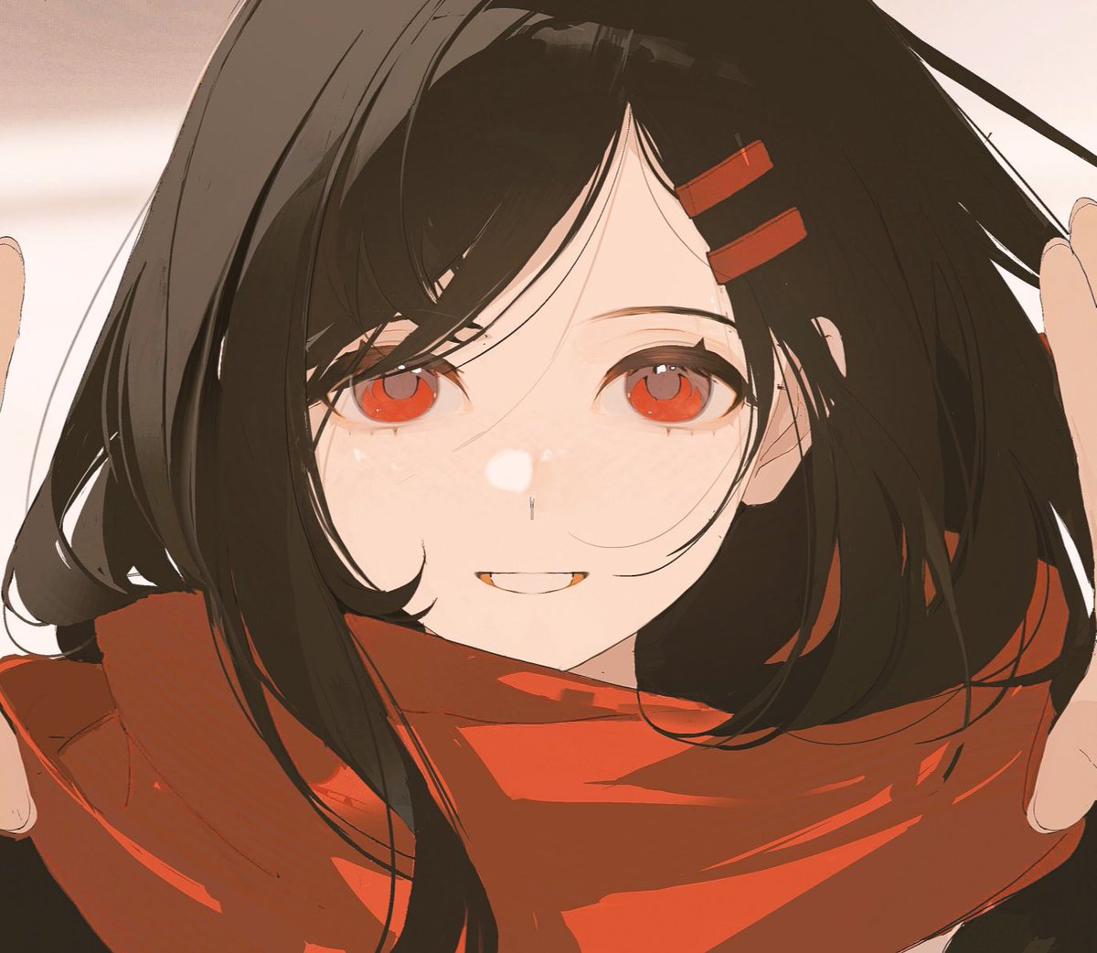 tateyama ayano 1girl red scarf scarf hair ornament red eyes hairclip solo  illustration images