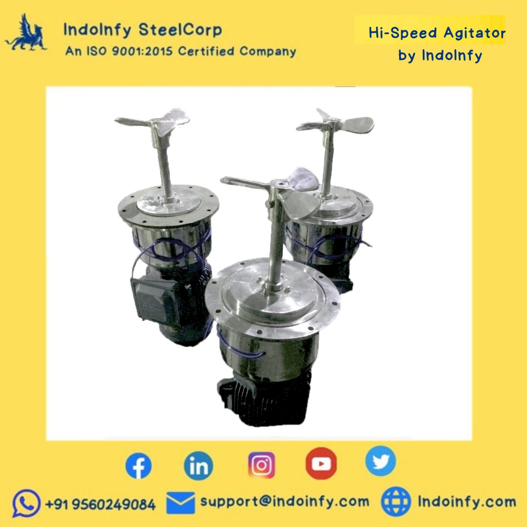 IndoInfySteel's tweet photo. Hi-Speed Agitator by IndoInfy SteelCorp

SS304 Bottom Entry Hi-Speed Agitator with Vessel Mounting Assembly, Solid SS304 Single Shaft, Propeller Type Impeller, Custom Fabricated Product
 #indoinfysteelcorp #customfabrication #heavyfabrication #stainlesssteel #reactor #MakeInIndia https://t.co/afbDw7iuIc