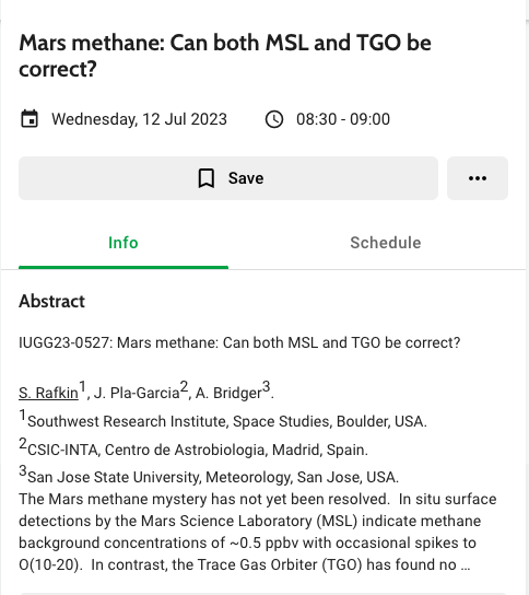 JorgePlaGarcia's tweet photo. Mañana intensa. Estamos presentando nuestro trabajo sobre el #MetanoMarciano en el congreso #IUGG23 de Berlín y a la vez presentando nuestro instrumento @greenMOONp a la comunidad en la VII Reunión de Ciencias Planetarias y Exploración del Sistema Solar #CPESS-7 de Valladolid. https://t.co/3zKCqf4nhq