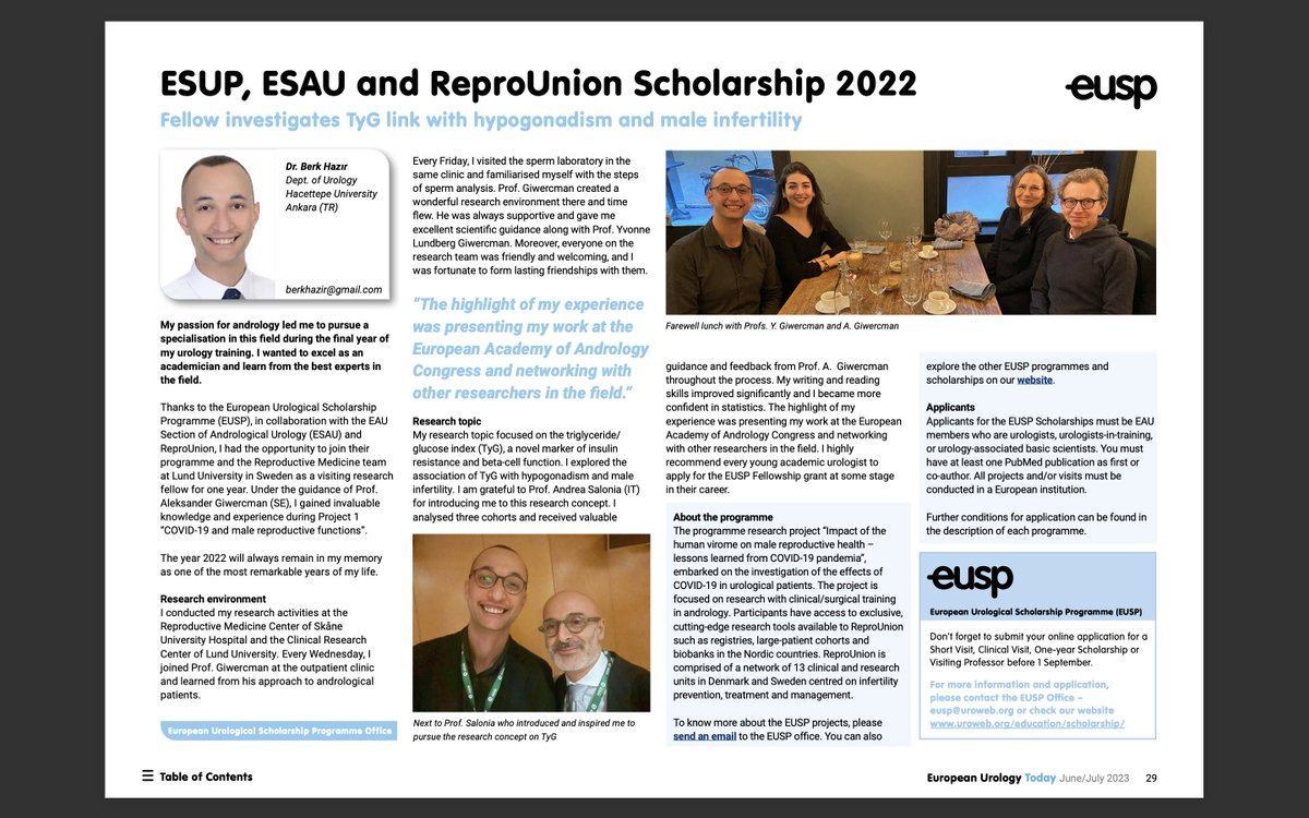berkhazir's tweet photo. Delighted to have spent such a memorable year in the way of subspecialization in Andrology! I appreciate @giwercman @scrittoreandre1 @amerseburger @UrowebESU @Uroweb #Reprounion for giving me this great opportunity.
The link 👉 https://t.co/SxBDC7OTXE https://t.co/rYjPDoUSON