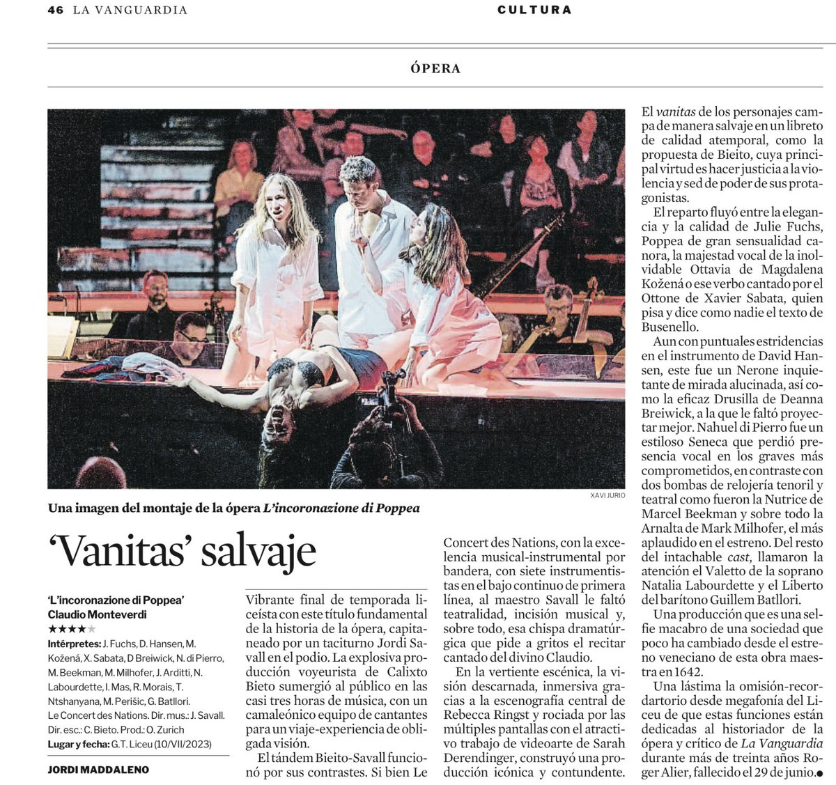 JordiMadd's tweet photo. .#Crítica estrena “L’incoronazione di Poppea“ de #Monteverdi al @Liceu_cat, fi temp.22/23.
Icónica prod. #Bieito: erótica del poder & Vanitas a destajo. Gran reparto: @juliefuchssop M.#Kožená, @XavierSabata @MarkMilhofer o D.#Hansen @LaVanguardia ⭐️⭐️⭐️⭐️
in memoriam #RogerAlier https://t.co/OkeRmtUT5X