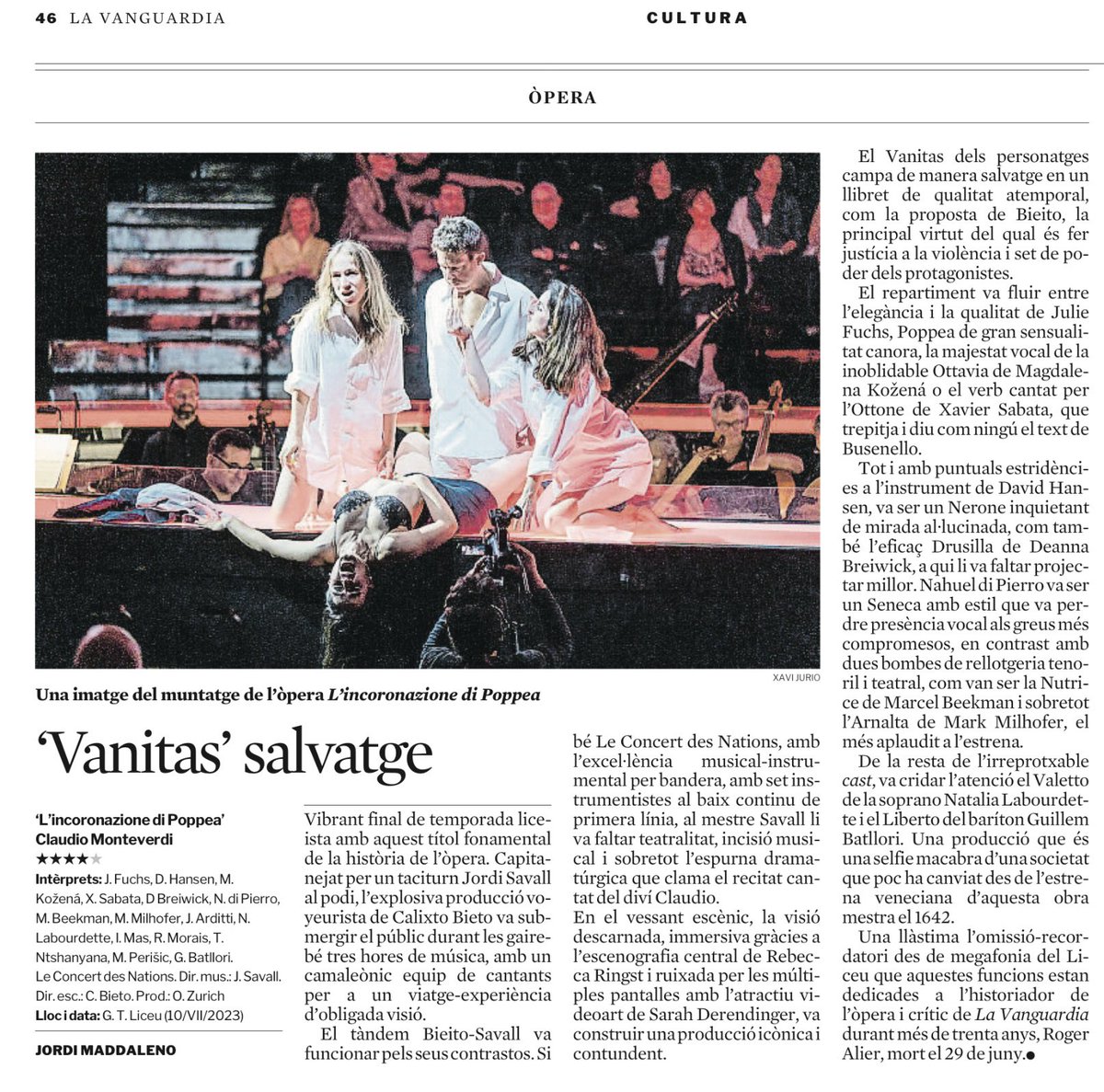 JordiMadd's tweet photo. .#Crítica estrena “L’incoronazione di Poppea“ de #Monteverdi al @Liceu_cat, fi temp.22/23.
Icónica prod. #Bieito: erótica del poder & Vanitas a destajo. Gran reparto: @juliefuchssop M.#Kožená, @XavierSabata @MarkMilhofer o D.#Hansen @LaVanguardia ⭐️⭐️⭐️⭐️
in memoriam #RogerAlier https://t.co/OkeRmtUT5X