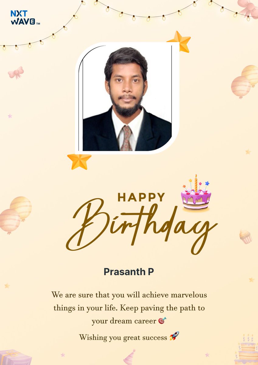 prasanth0821's tweet photo. Thank you, Team @nxtwave_tech, for the amazing birthday wishes! ππ Your warm messages and thoughtful words have truly made my day special.οΏ½οΏ½
#teamnxtwave #grateful #birthdaycelebrations #ccbp #ccbpian #nxtwaverahulattulurisir #thankyou #team #growth #future #learning #ccbphour https://t.co/eZ6nMllXEG