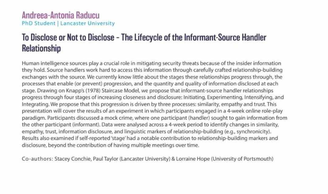 Ready for round 2 after  #EAPL23 💪💪 Come see my lightning talk on the lifecycle of the informant-source handler relationship at #BASS23 at 2pm!