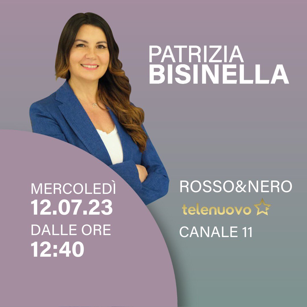 PBisinella's tweet photo. Se vorrete seguirmi, vi aspetto oggi su @Telenuovo alla trasmissione Rosso &amp; Nero all’ora di pranzo! 👇 https://t.co/LYTkqynSxR