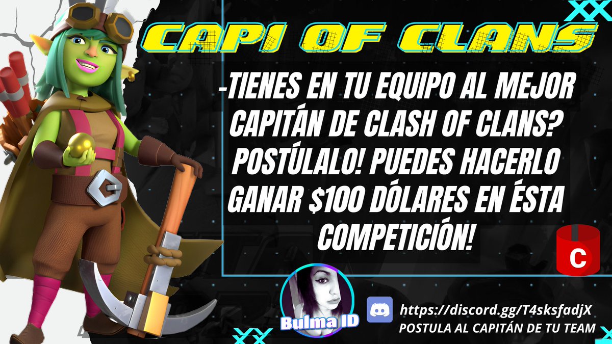 Buscamos al Capitán de coc 2023!
Si él está en tu team,postúlalo! Participará por un premio de u$100!

Para más info: youtu.be/pxir-NqUYFg

Para postular al Capitán de tu equipo, ingresa a nuestro servidor: discord.gg/cnz5VRhhEm

Patrocinan <a href="/Sergio01904530/">Centurión</a>  y Los Mejores 💛