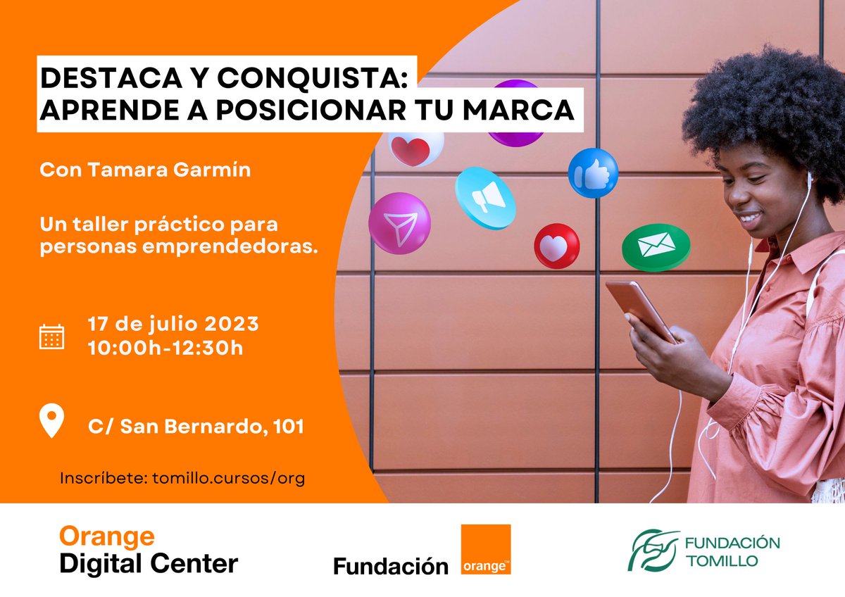 ftomillo's tweet photo. 💡Eres una persona #emprendedora, quieres potenciar tu marca y deslumbrar en tu sector? Ven al taller #gratuito de #PosicionamientoDeMarca. ✨Aprende las estrategias para destacar y conquistar tu audiencia. 📅17/07 de 10/12:30h En el #OrangeDigitalCenter ➡️https://t.co/CasUv0I376 https://t.co/DTikKawQOB